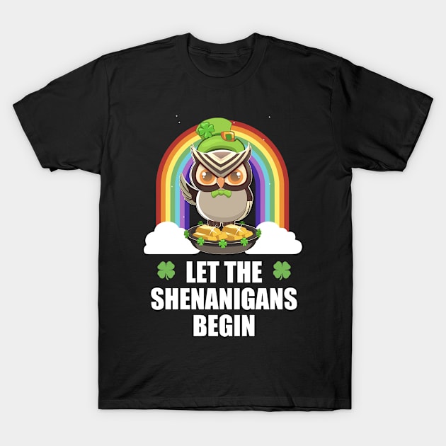 Owl Shenanigans Funny St Patricks Day T-Shirt by TheBeardComic